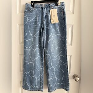 NWT No Boundaries low rise  Heart Patterned Blue Jeans